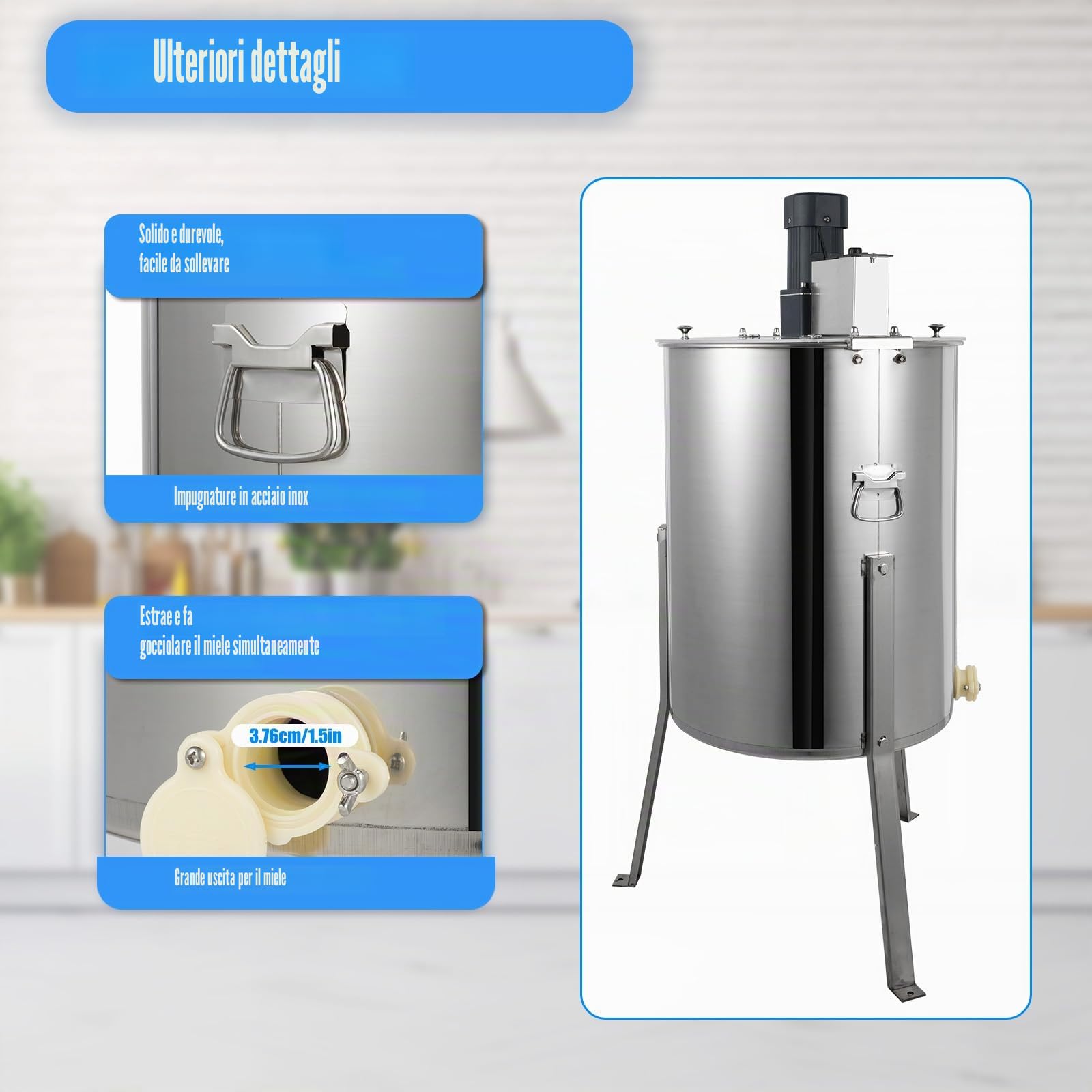 Fionda elettrica per miele a 4 cornici, estrattore professionale in acciaio inox con regolazione della velocità, uscita miele e coperchio, accessori per api per apicoltura e apicoltori amatoriali