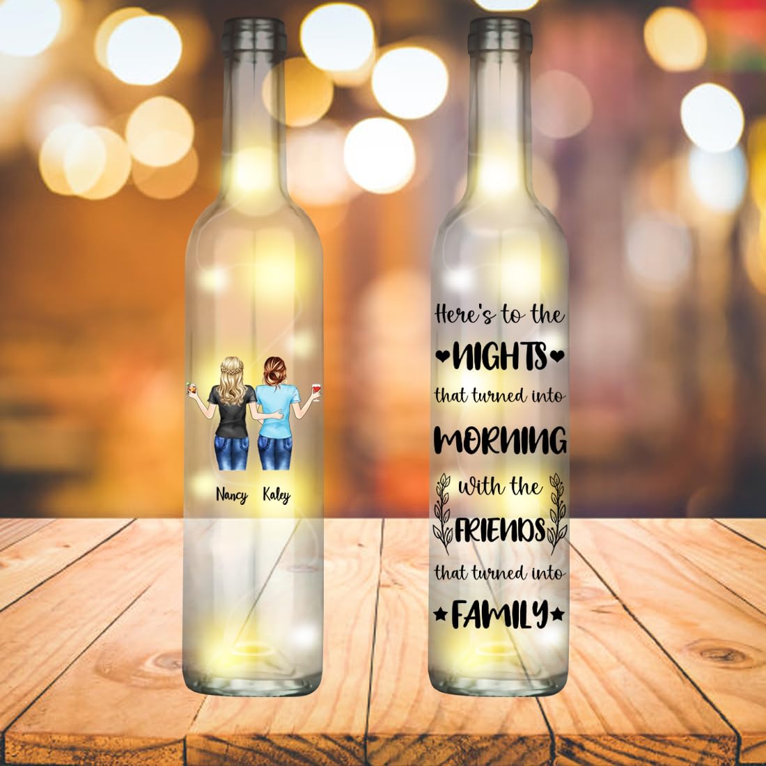 NOONATIVE with The Friends that Turned Into Family Bottle Lamp,Personalized Custom Bestie Wireless Bottle Lamp with Portrait & Name,Friendship Gifts for Bestie,Best Friend