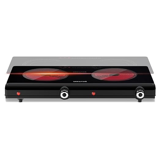 Infrared Double Burner Electric Cooktop - 1800W Portable Stove, Heat-up In Seconds, Countertop Cooktop for Dorm, Compatible with All Cookware