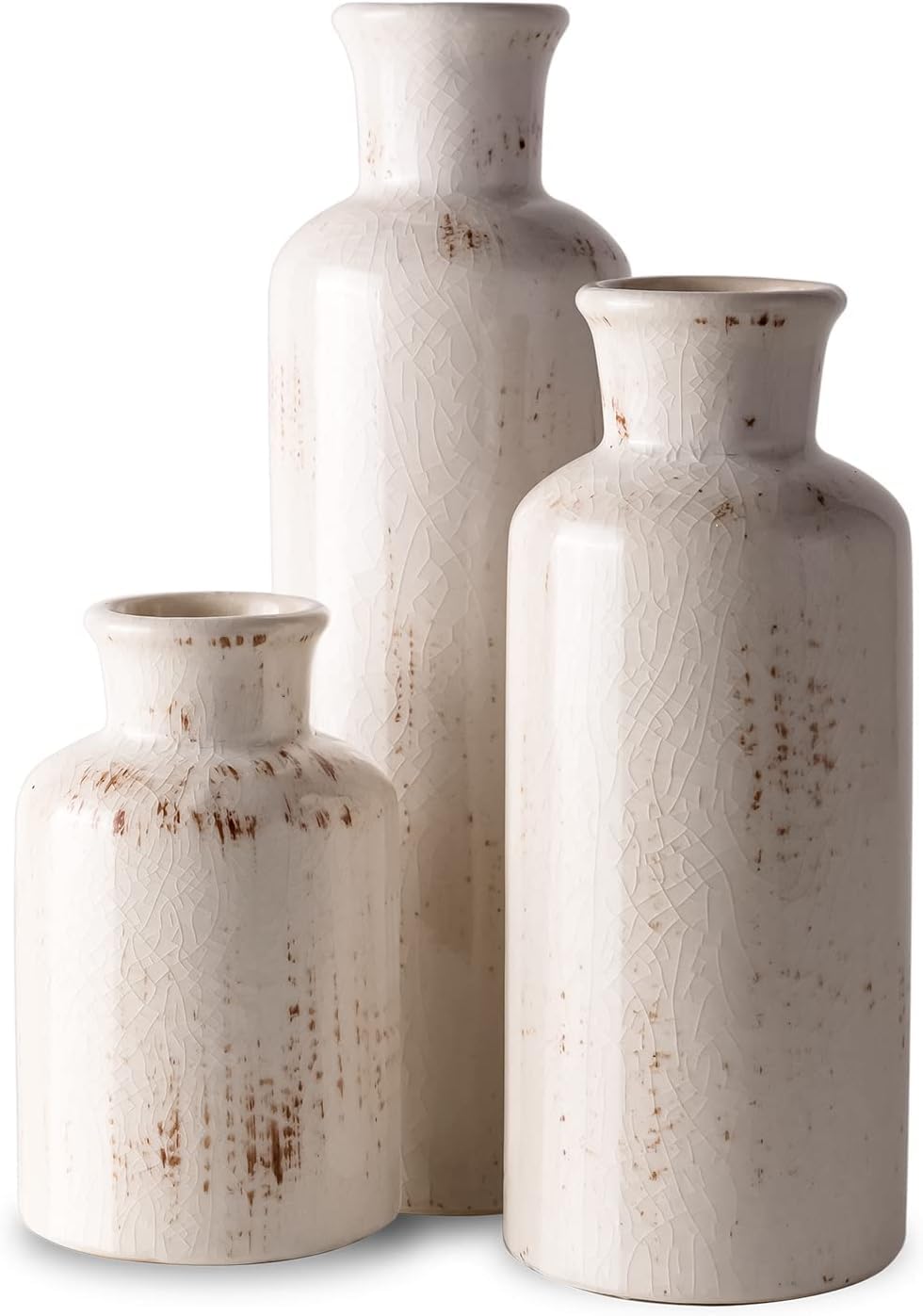Ceramic Vase Set - Vases, Ceramic Vases for Rustic Home Decor, Living Room Decor, Table Décor, Bookshelf, Mantel Decor, Vases for Centerpieces, Vases for Flowers, Decorative (A)