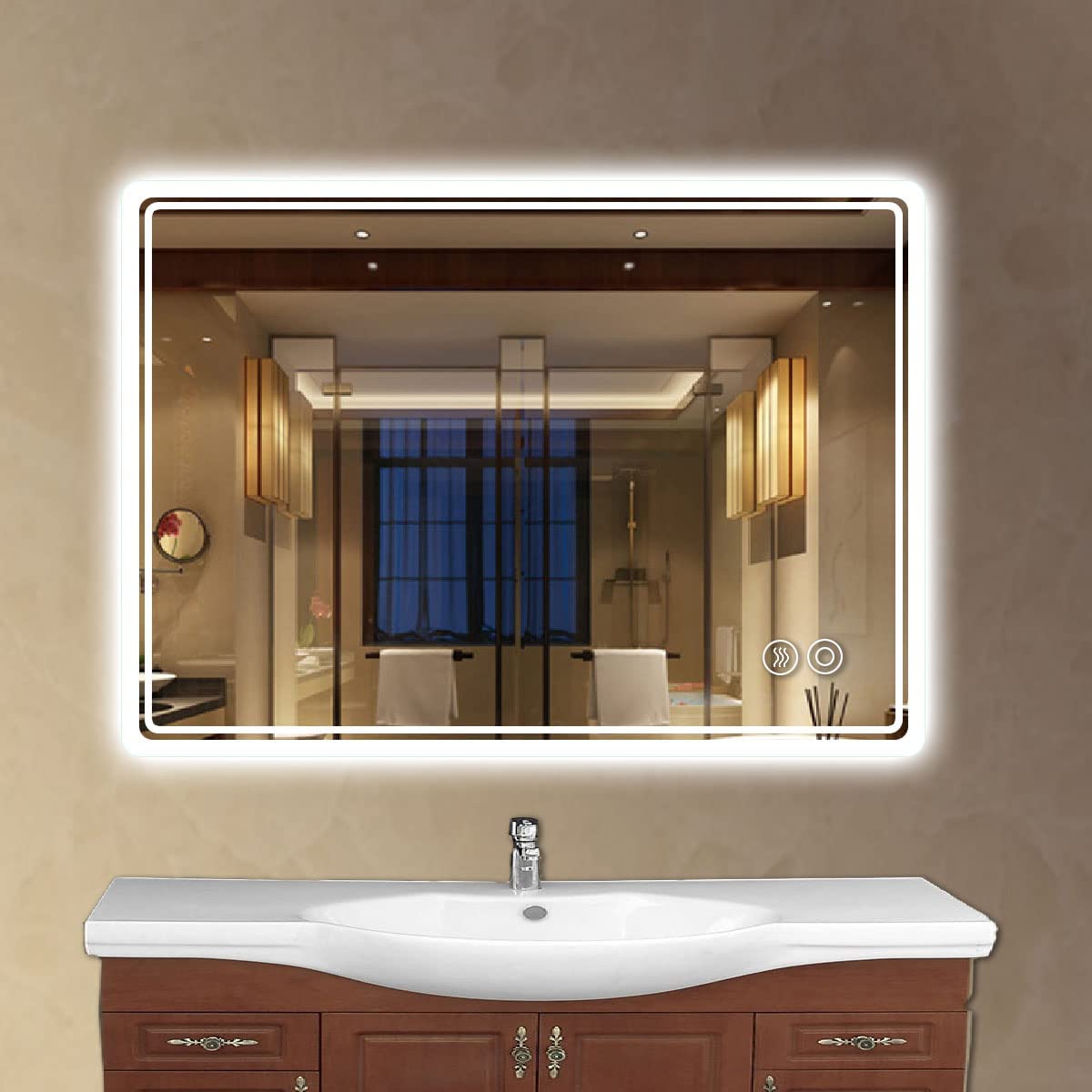 Plumbsys Espejo de Baño con Luz LED,60x80cm, Antivaho, Interruptor Táctil, 3 temperaturas de Color,Espejo de Baño Pared con Iluminación