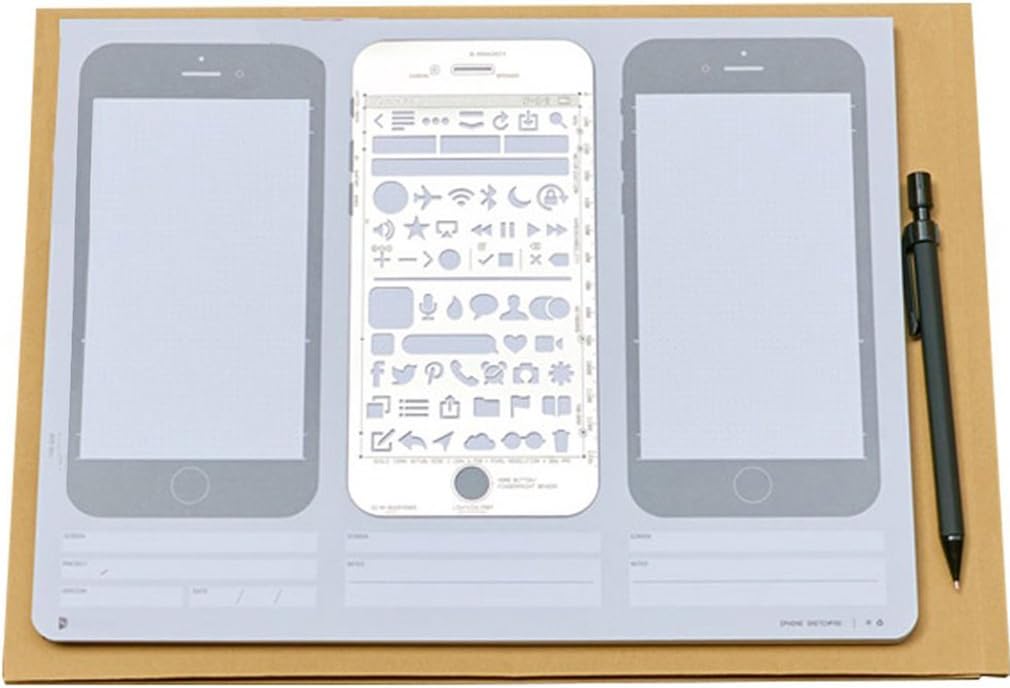 Da Jia IncWeb UI Creative Web Sketch Stencil Paper Kit for App Design UI Design Drawing Template Icon Tool DIY Photo Album Journal Accessories (Sketch Pad+Stencil Kit+Pencil)