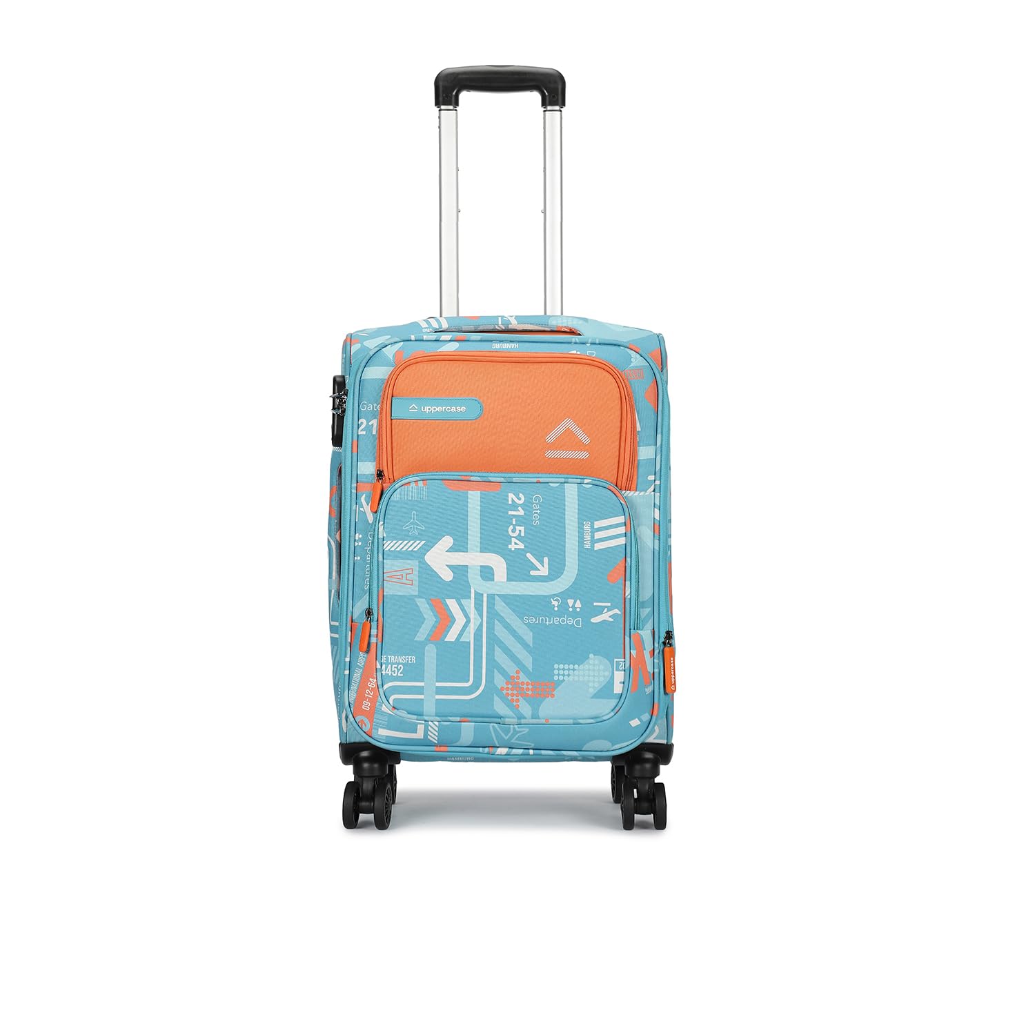 uppercase Jfk (Small) 56Cms|Cabin Trolley Bag For Travel|Dust-Resistant Eco-Soft Polyester Printed Luggage|Sustainable 8 Wheel Speed_Wheel Suitcase For Men & Women |2500 Days Warranty (Blue)