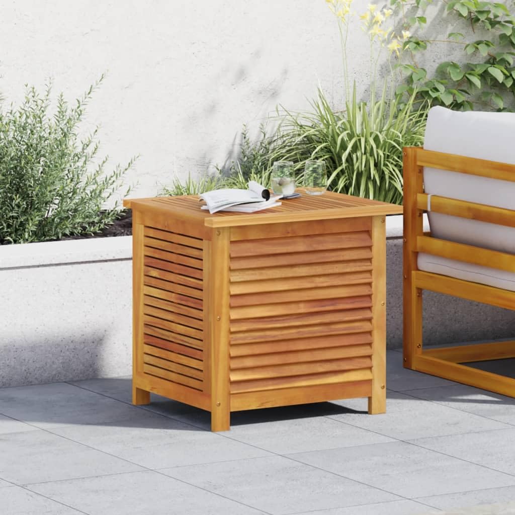 Gecheer Boîte de Rangement de Jardin Persiennes 60x50x56cm Bois Acacia, Coffre de Rangement Exterieur Organisateur de Outils, Coffre à Coussins pour Balcon, Piscine et Terrasse
