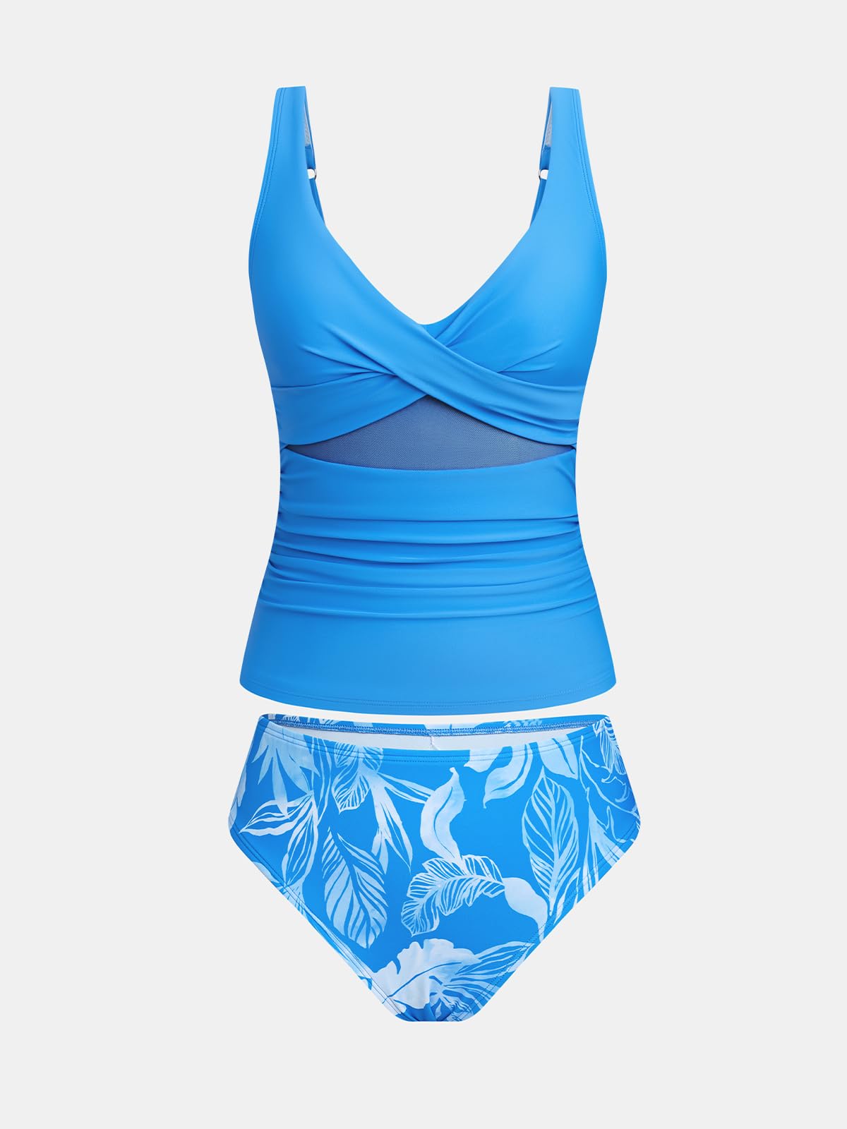 CUPSHE Costume da bagno tankini da donna con scollo a V e spalline regolabili in rete con ritaglio sul retro da annodare, costumi da bagno increspati