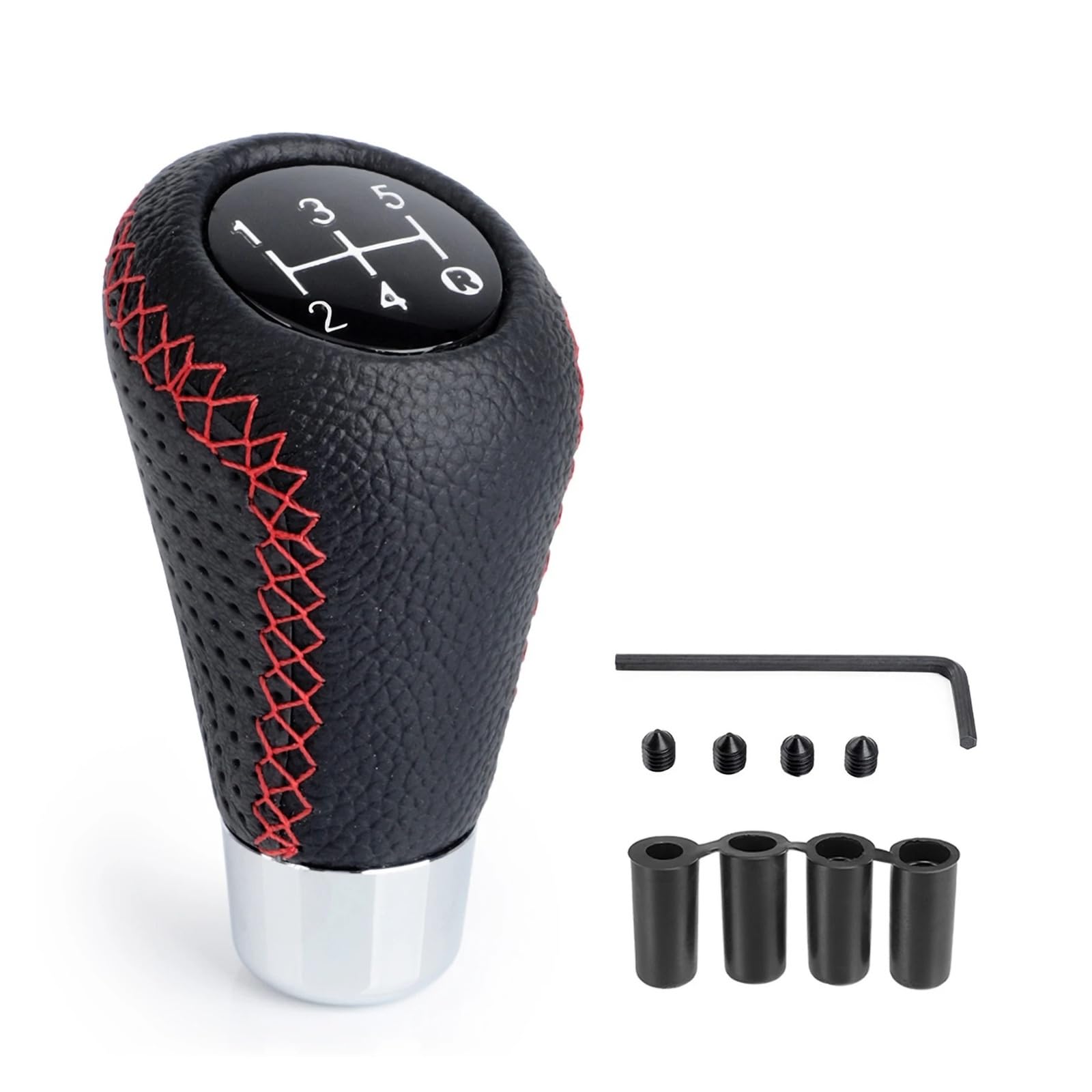 Jxewmtmc Universal 5 Speed Manual Leather Red Stitch Gear Shift Knob Car Stick Lever Transmission M8 M10 M11 M12 Gear Stick Shift Cover(Red)