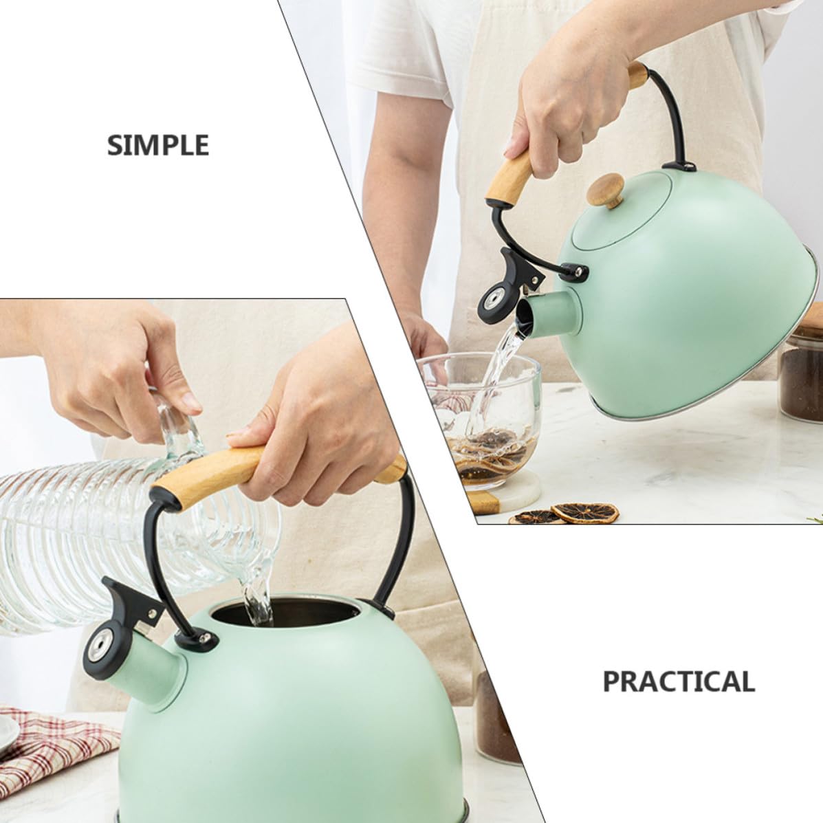 SOLUSTRE Hervidor de Agua Mango de Madera Ergonómico de Acero Inoxidable 2.5l y Diseño Fácil de Limpiar para Uso en Cocina y Exteriores