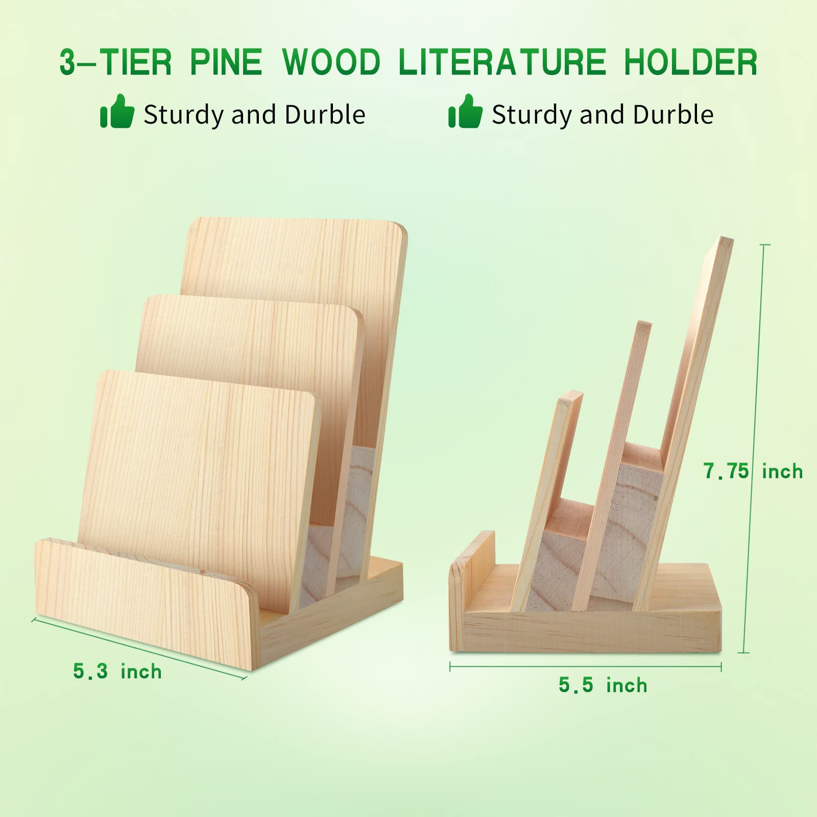 DOSTATNI 3 Tier Pine Wood Pamphlet Display Stand Brochure Holder 6 x 9 Literature Stand Postcard Holder Display Stand Flyer Holder Magazine Rack for Pamphlet Magazine Booklets Menu