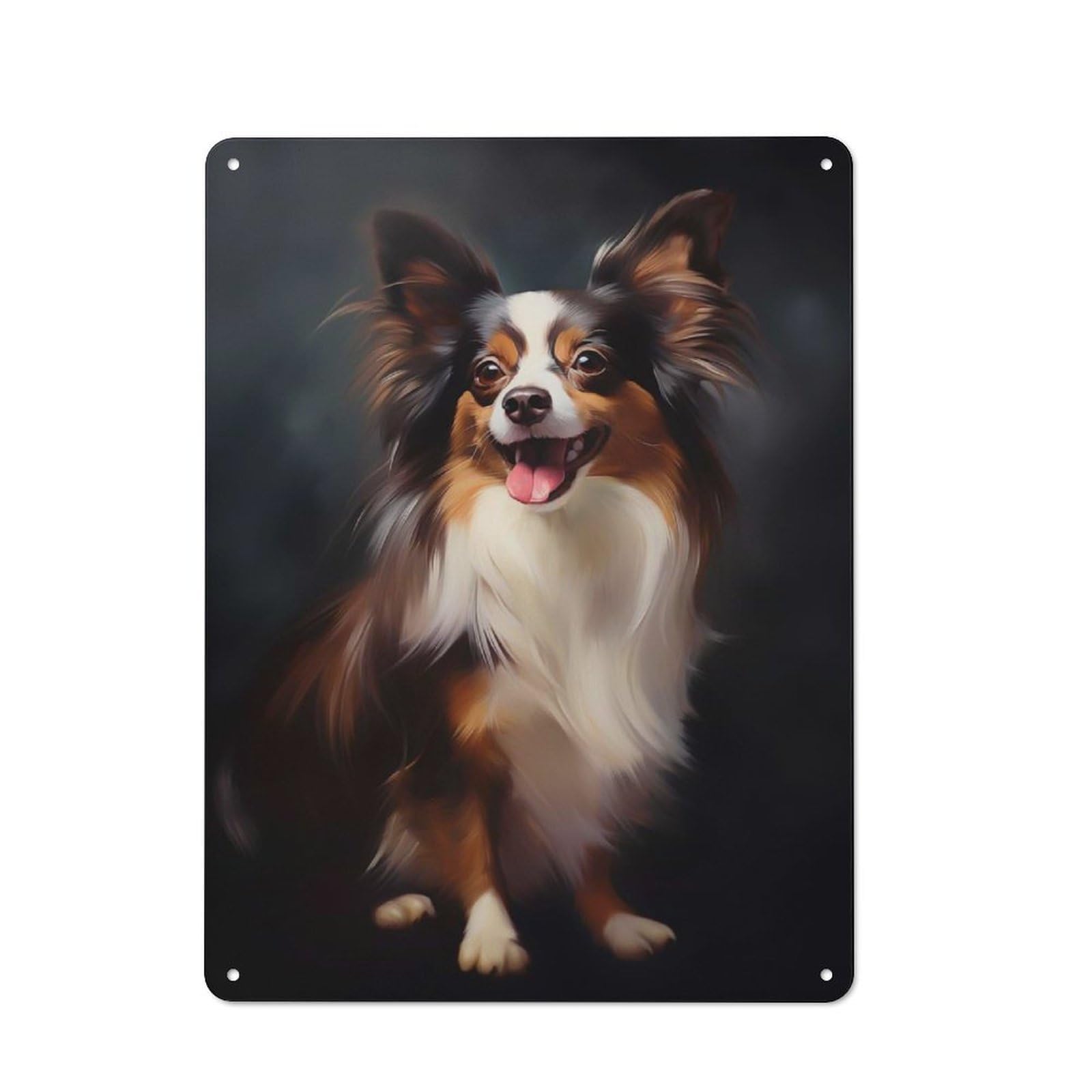 Junmoney Style-10 Workshop Style Papillon Dog Decorative Metal Plaque 40X30cm, Workshop Wall Decor For Garage, Hobby Room, Office Or Man Cave