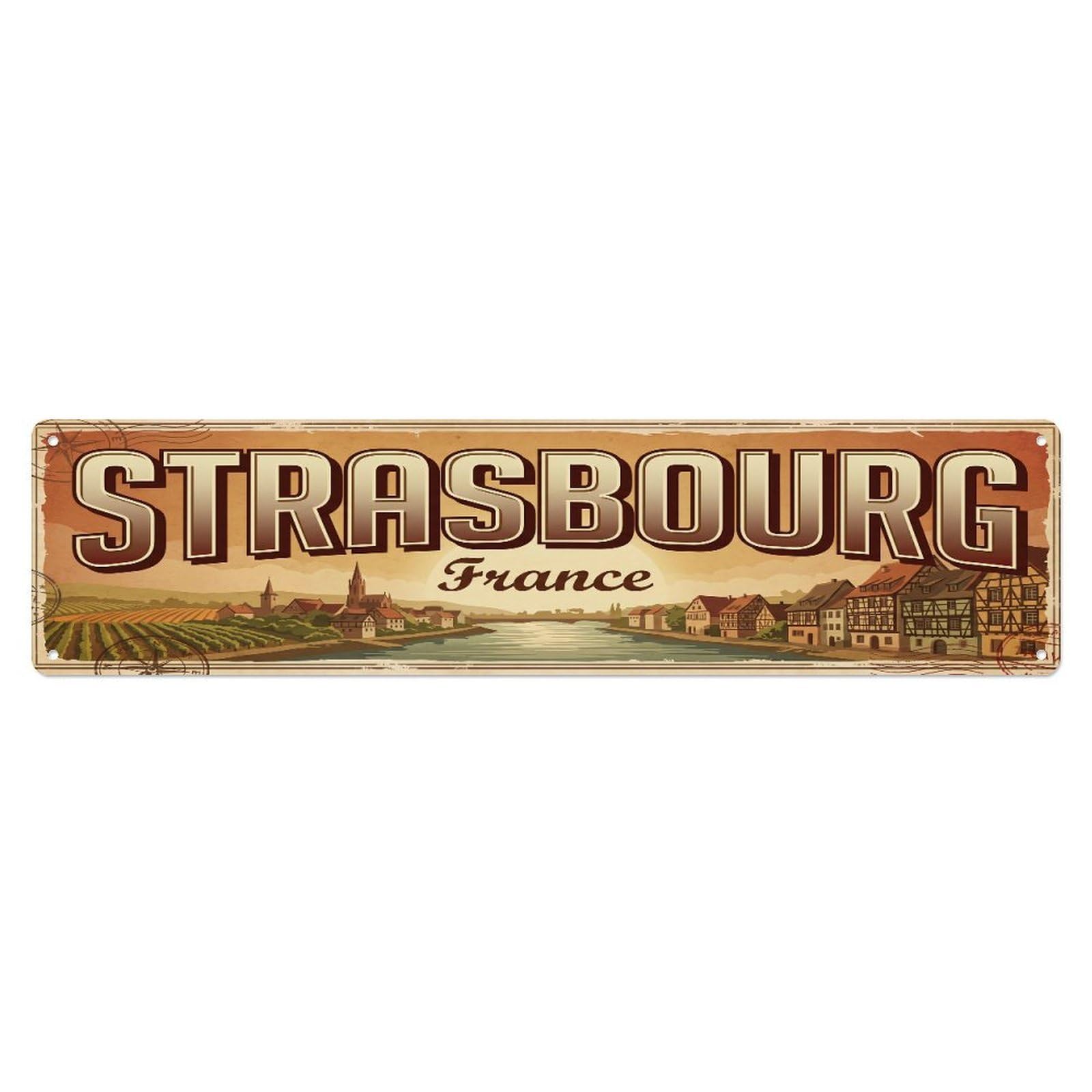 Metal Tin Sign Vintage Travel Strasbourg France