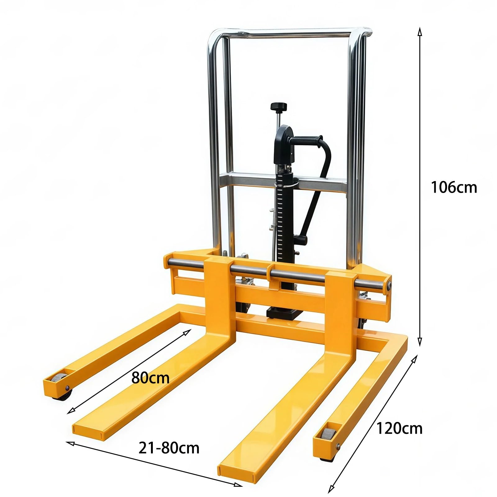 Transpallet a Spinta con Pompa a Mano Impilatore con Sollevamento a Pedale, 300 kg, forca da 80 cm, Compatto, Freno, for lavori Leggeri nel retrobottega Transpallet