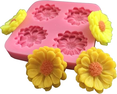 Miniatura 3 de Molde de silicona para pastel de fondant de flores de margarita de crisantemo, 4 cavidades de chocolate, dulces, azúcar, cupcakes, galletas, molde