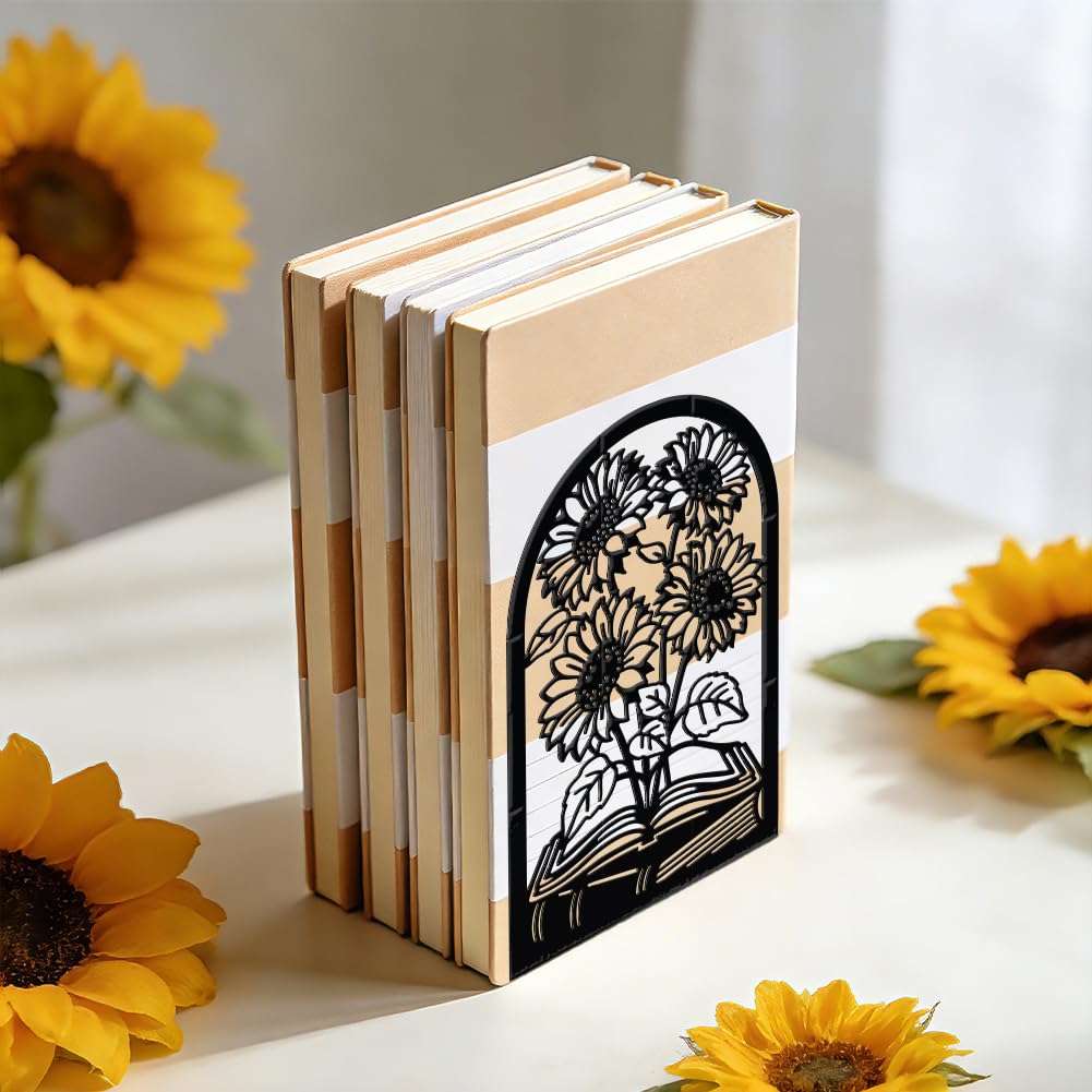 WADORN Fermalibri Decorativi in Metallo a Forma di Girasole Antiscivolo 13 x 10 x 20 cm