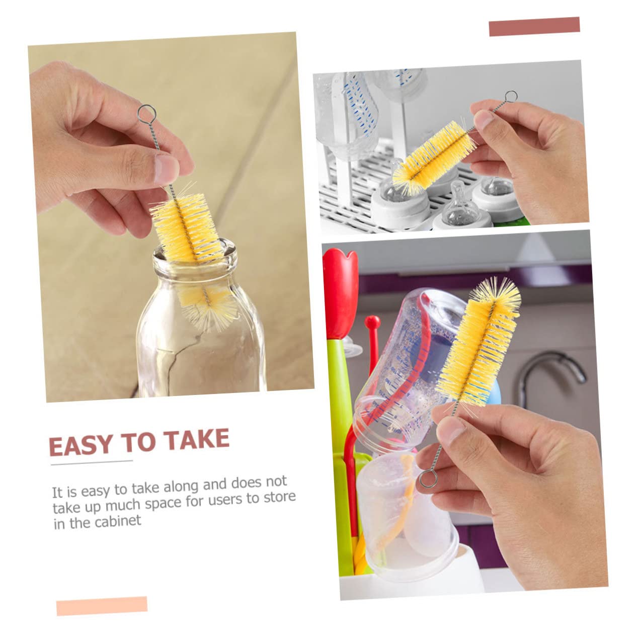 Ipetboom 60piezas Limpiadores De Botellas Multi-funcionales para Bebés Cepillos De Inoxidable para Limpiar Biberones y Vasos Accesorio Práctico y Compacto para Hogar