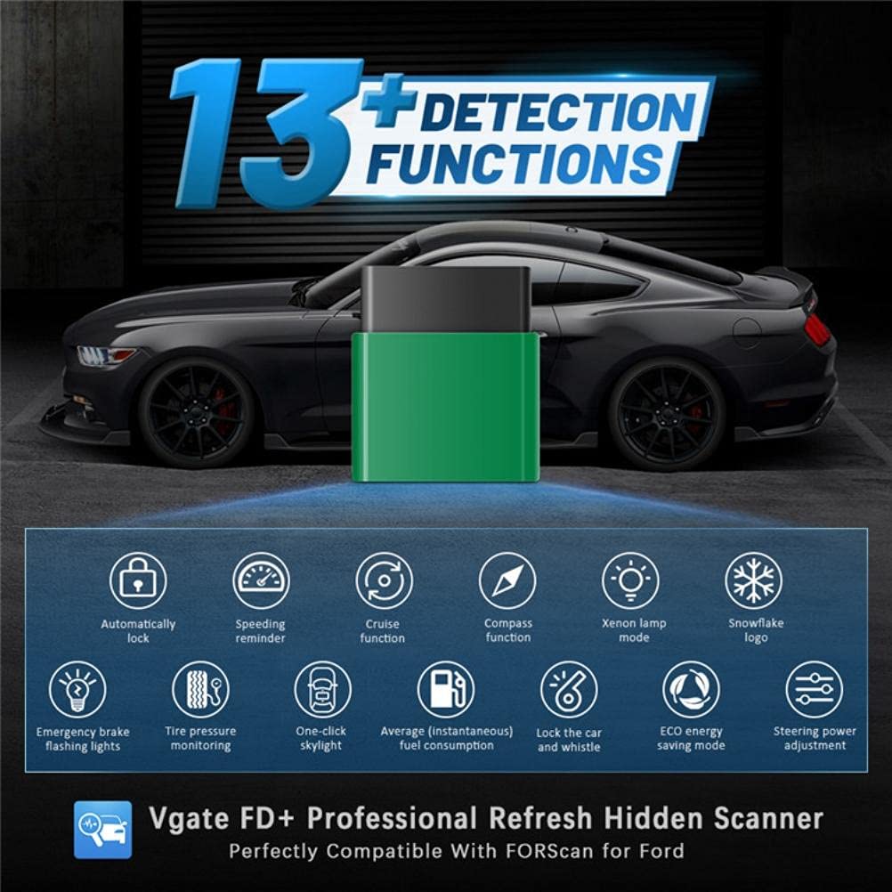 FD+, Skaner Diagnostyczny Bluetooth OBD2 z obsługą MS-CAN, do Diagnostyki Samochodowej (GREEN)