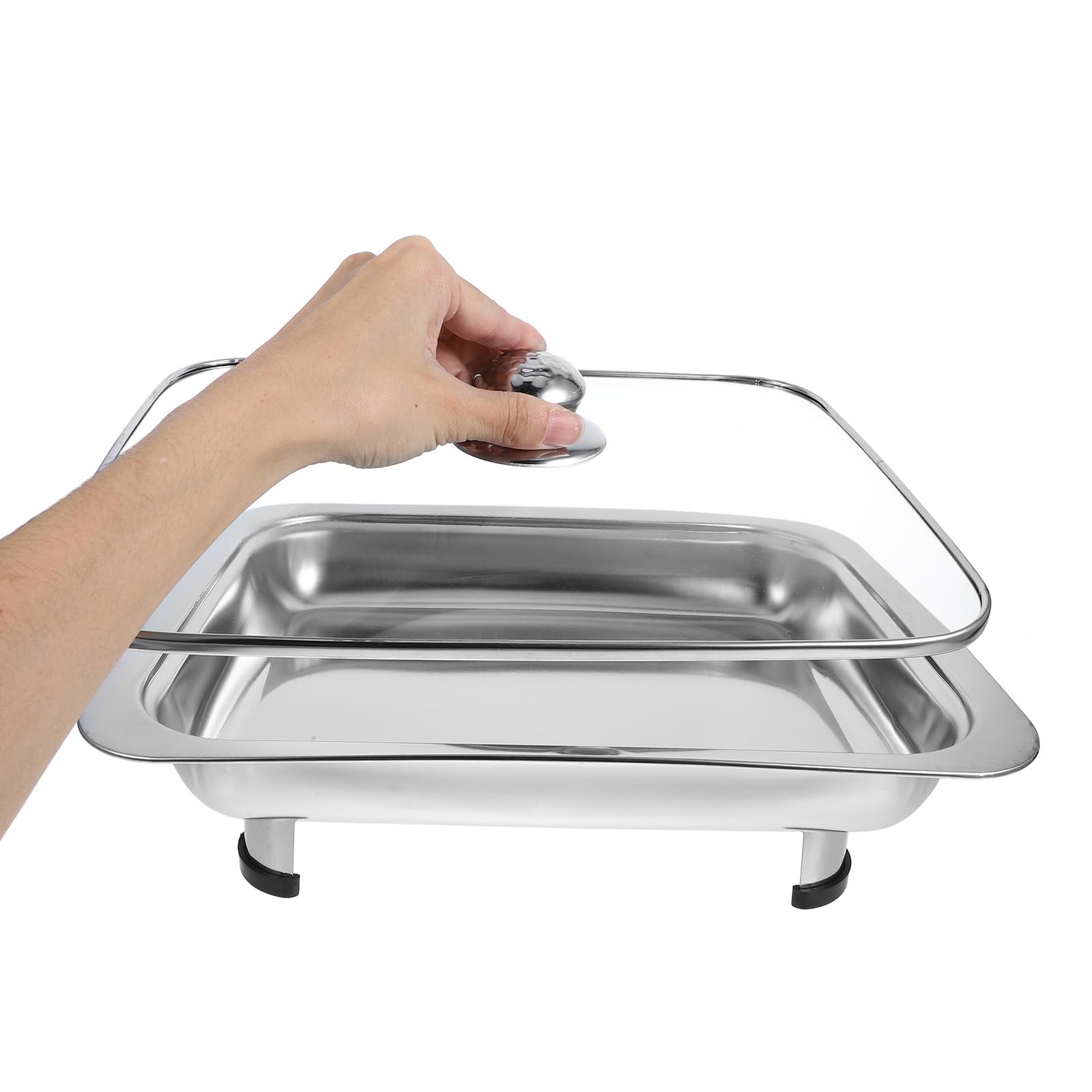 Bandeja de acero inoxidable para servir buffet con tapa, patas antideslizantes, bandeja resistente a la rotura para cocina, fiestas y eventos, elegante solución de catering