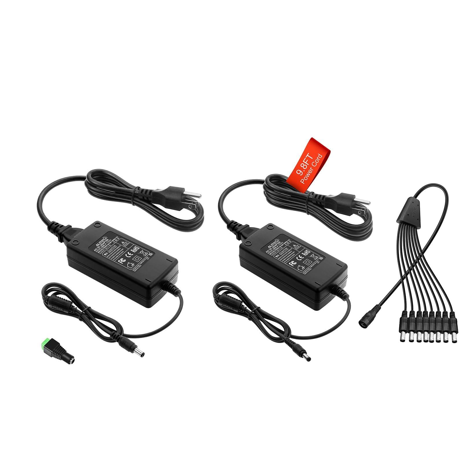 ALITOVE Security Camera Power Supply Adpter 12V 5A with 8 Way Power Splitter Cable 5.5x2.1mm, 100-240V 50-60Hz AC to DC Converter for Analog AHD CCTV DVR Surveillance System