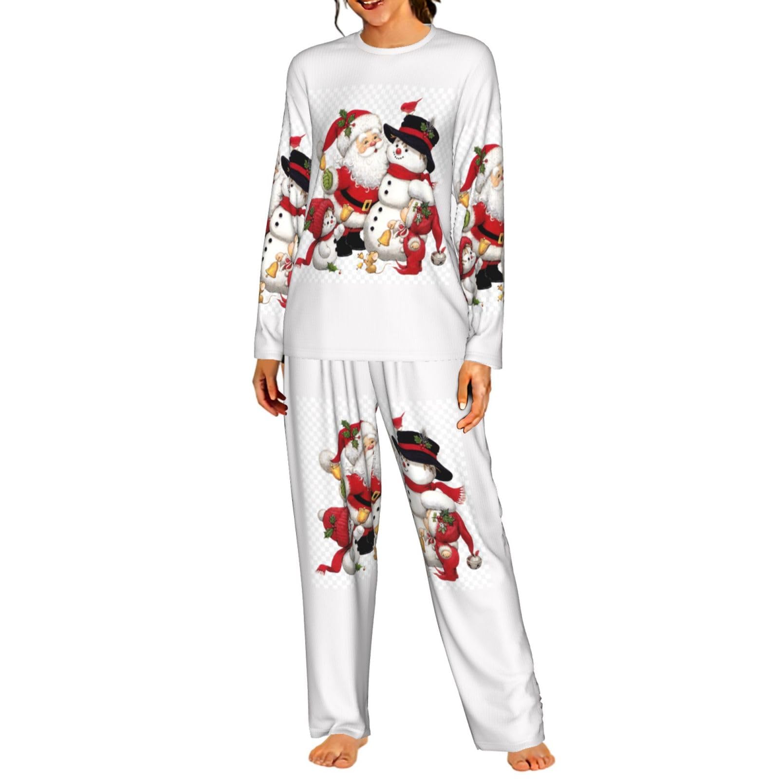 Pigiama da donna a maniche lunghe con stampa di Babbo Natale, morbido pigiama da spiaggia, vacanze, biancheria da notte, regalo casual