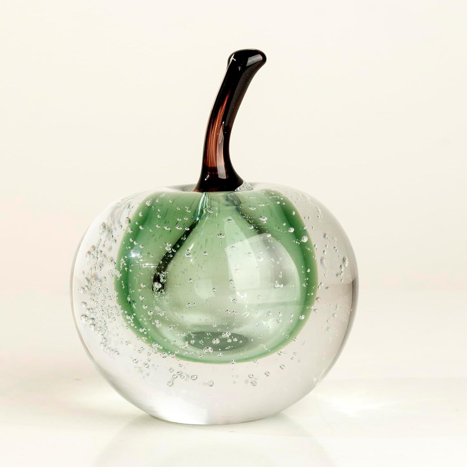 Glass Fruit Apple Statues Home Decor Modern Style Figurine Decorative Ornaments for Living Room, Shelf Decor, Office Desktop, Cabinets(Green Apple Ornament)