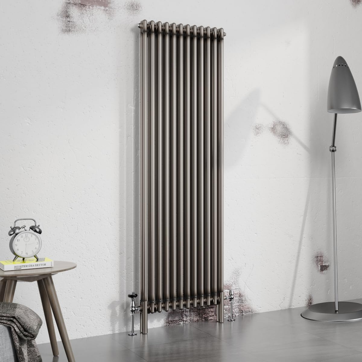 Warmehaus 1800x560mm Raw Metal Vertical Column Radiator Double Traditional Cast Iron Style Bathroom Radiator
