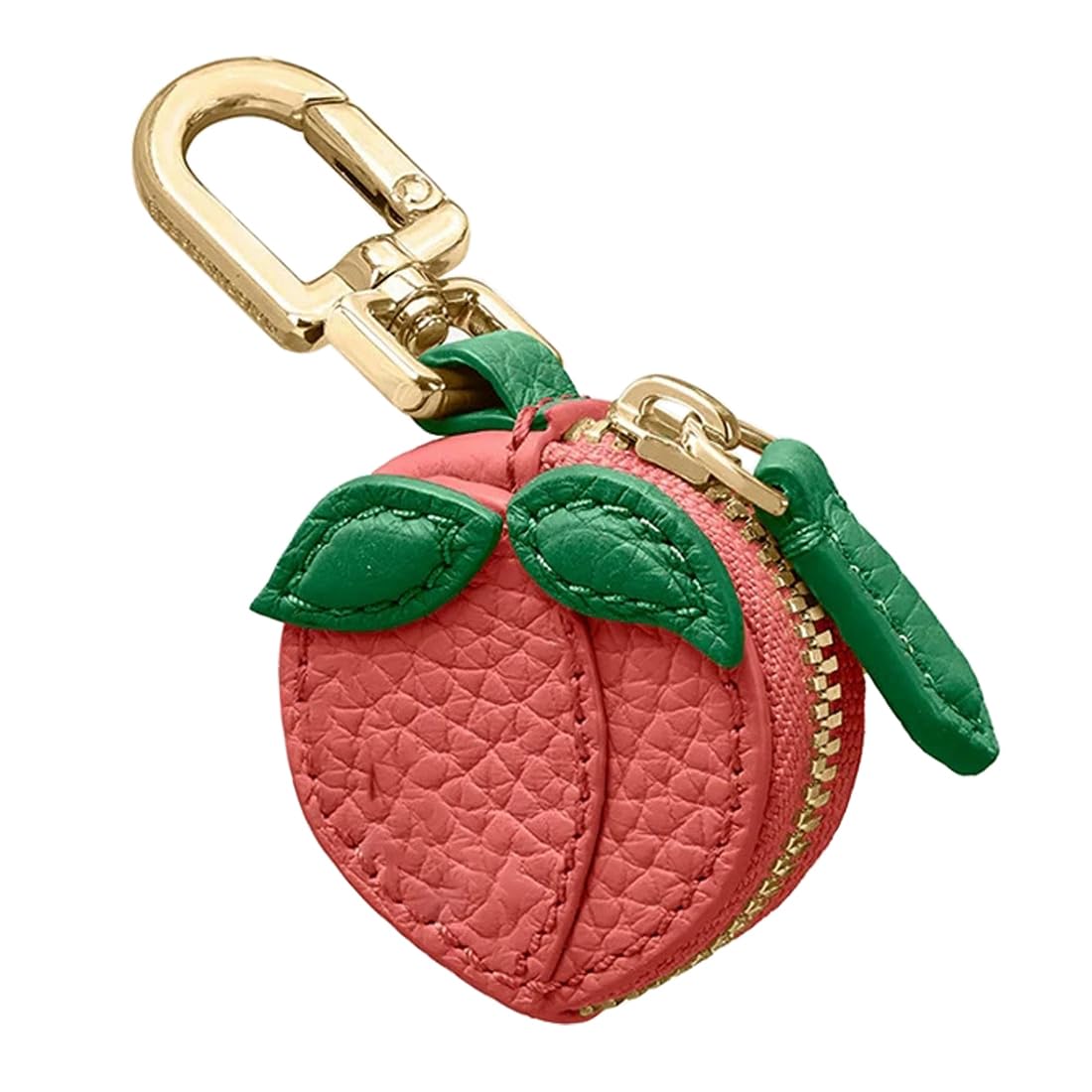 Cute Fruit Charm Coin Purse With Keychain, Small Zipper Change Purse Leather Bag Peach Purse Charms for Handbags, Wallet Pouch for Women