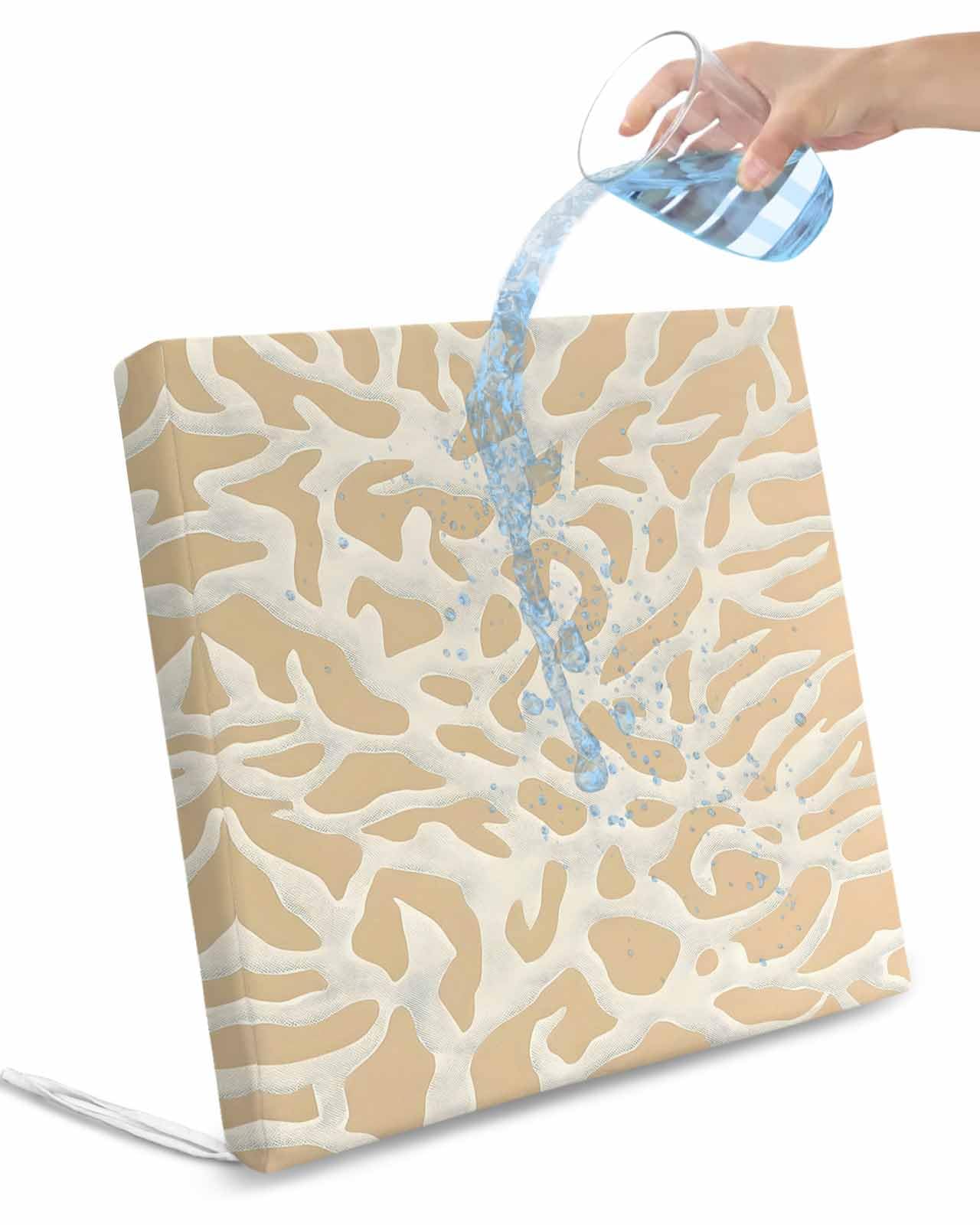 2 Pack Beige Geometric Waterproof Cushion Covers with Ties, Outdoor Patio Chaise Lounge Chair Seat Cushion Slip Covers Replacement(Only Cover) Modern Color Block Abstract 22