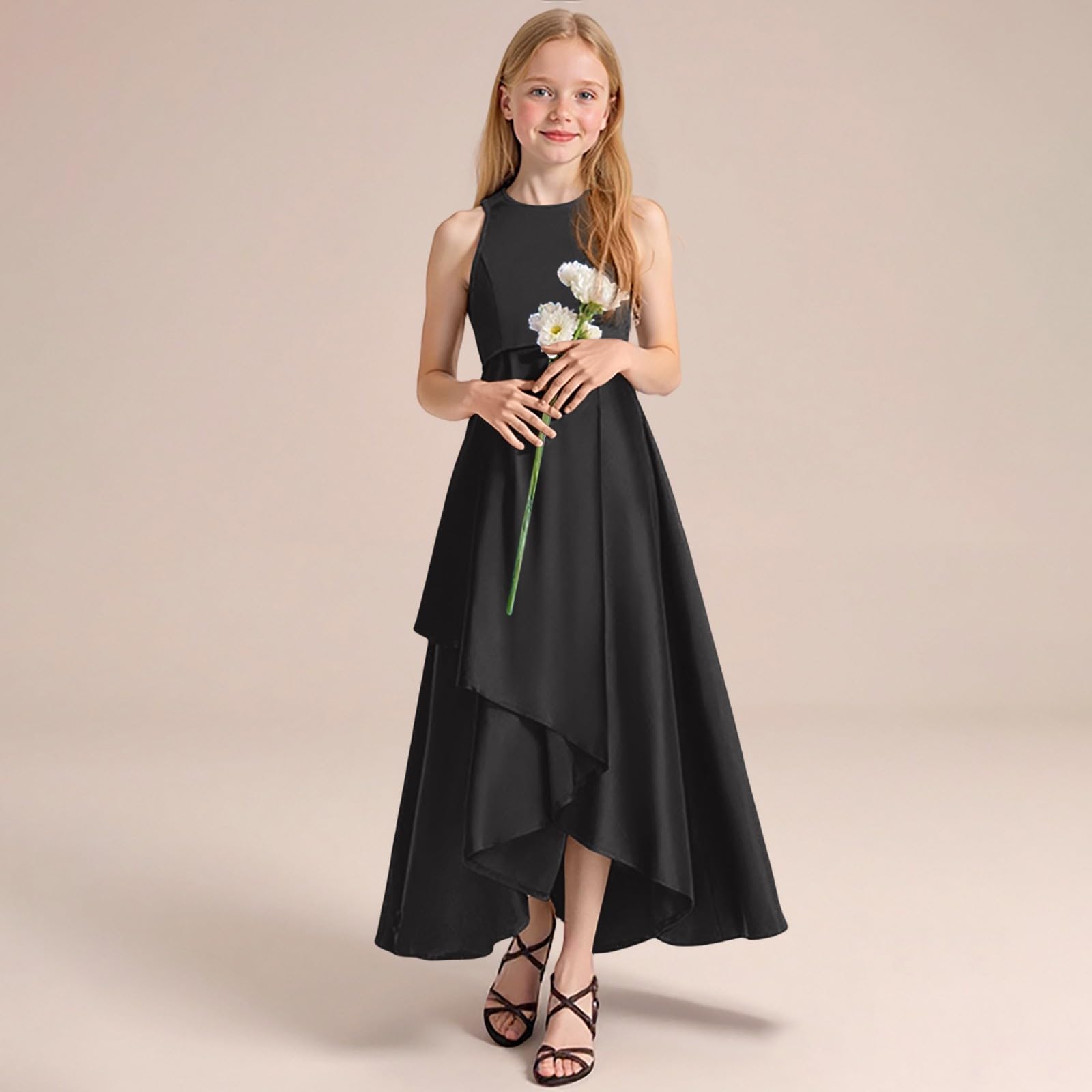 Robe de Soirée Fille 2-14 Ans sans Manches Habillée Mariage Cérémonie Robe Ado Fille Princesse Chic et Elegant Leger Fluide Casual Confortable Vacances Dress