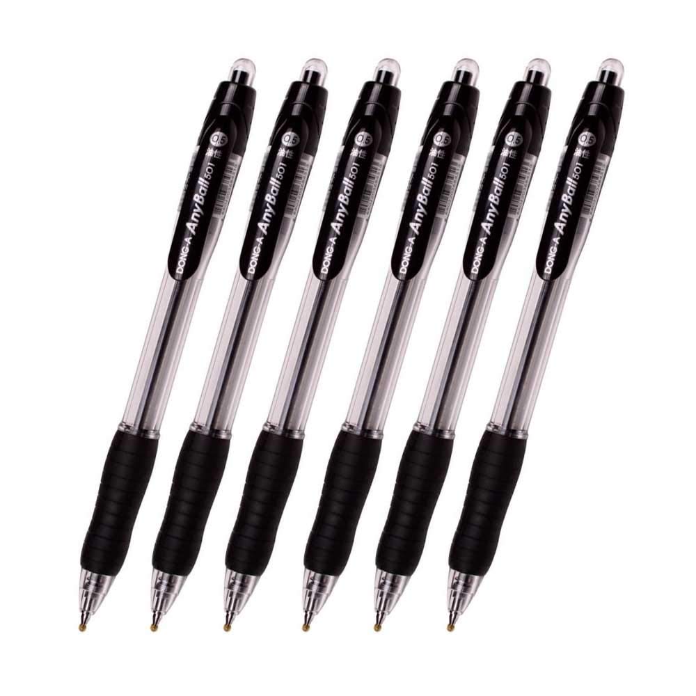 Dong-a Waterproof Quick Drying Ink Anyball 501 Ballpoint pens 0.5mm Ink Black 6 PCS