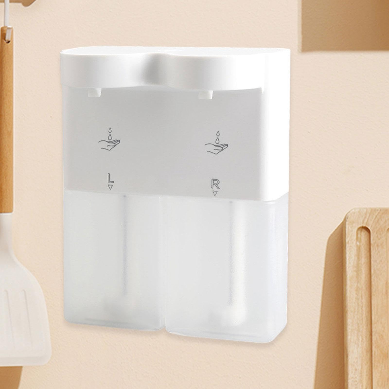 Milageto Dispensador de jabón automático Doble para Montar en la Pared, Resistente, Ahorra Espacio, eléctrico, para el baño del hogar, Líquido