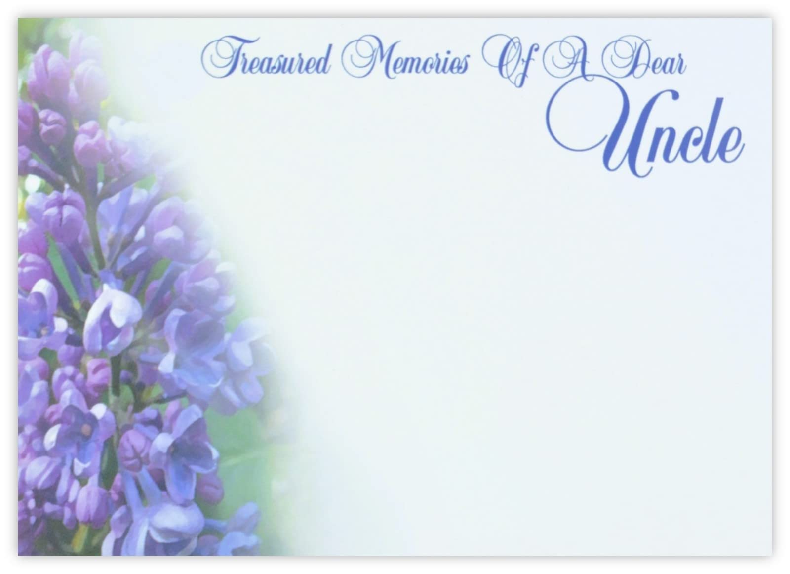 celloexpress Treasured Memories Uncle (Lilac) Flower Message Cards - 90mm x 125mm - Bereavement Florist Card Sympathy Condolences Notes (Pack of 18)