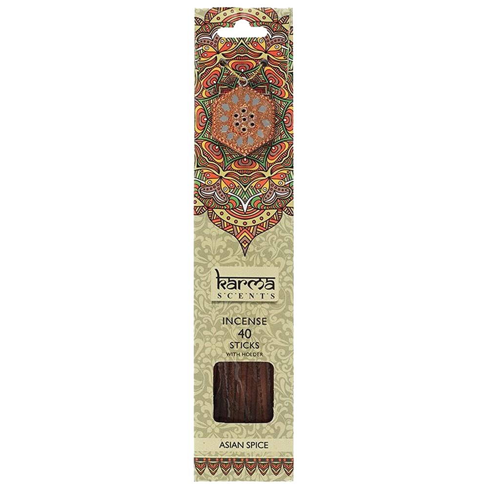 VARAkarma scented hand rolled incense sticks 40 pack each with mirror glass tiled holder (ASIAN SPICE)