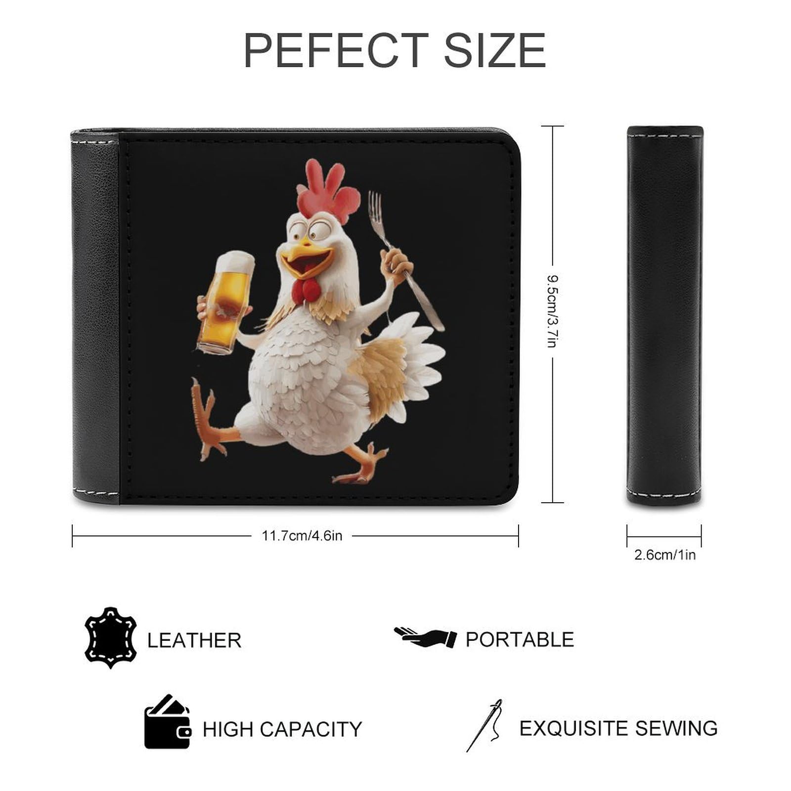 Gongfu Rooster Chest Funny Billfold Wallet Credit Card Holder Slim Passcase Pouch Purse for Men Women