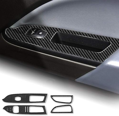 AIRSPEED Calcomanías de fibra de carbono para control de interruptor de ventana de puerta de automóvil, cubierta de panel de interruptor de control