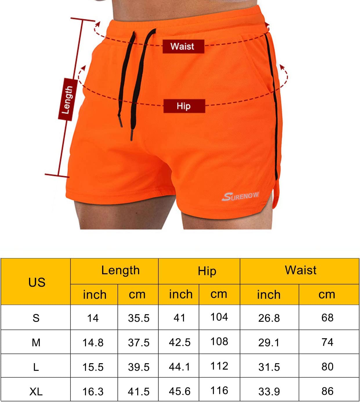 Surenow Pantaloncini da corsa da uomo da 7,6 cm, traspiranti, leggeri, atletici, sportivi, allenamento, pantaloncini con tasche