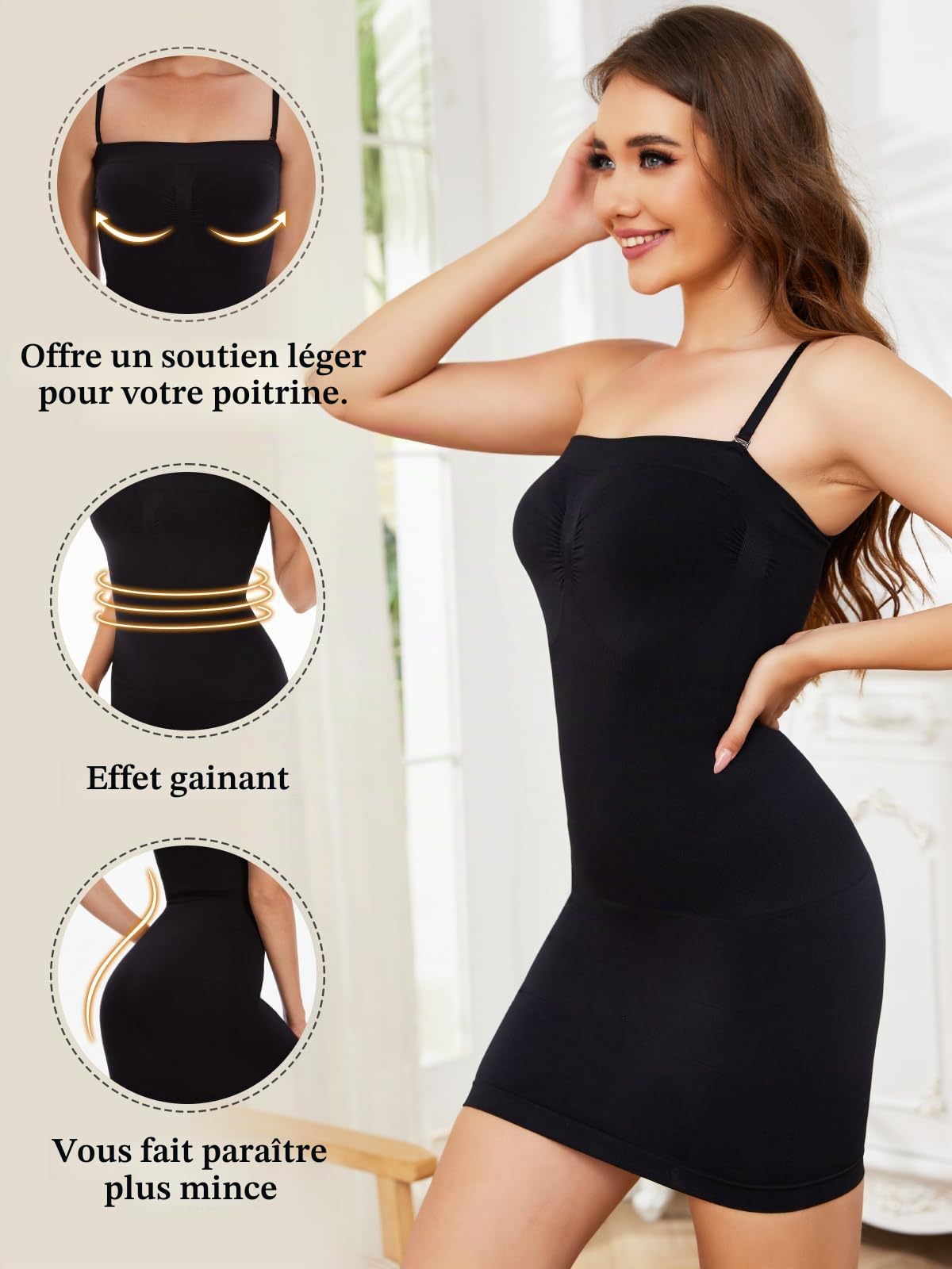 SLIMBELLE Robe Gainante pour Femme Bretelles Amovibles Robe Moulante sans Coutures sans Bretelles