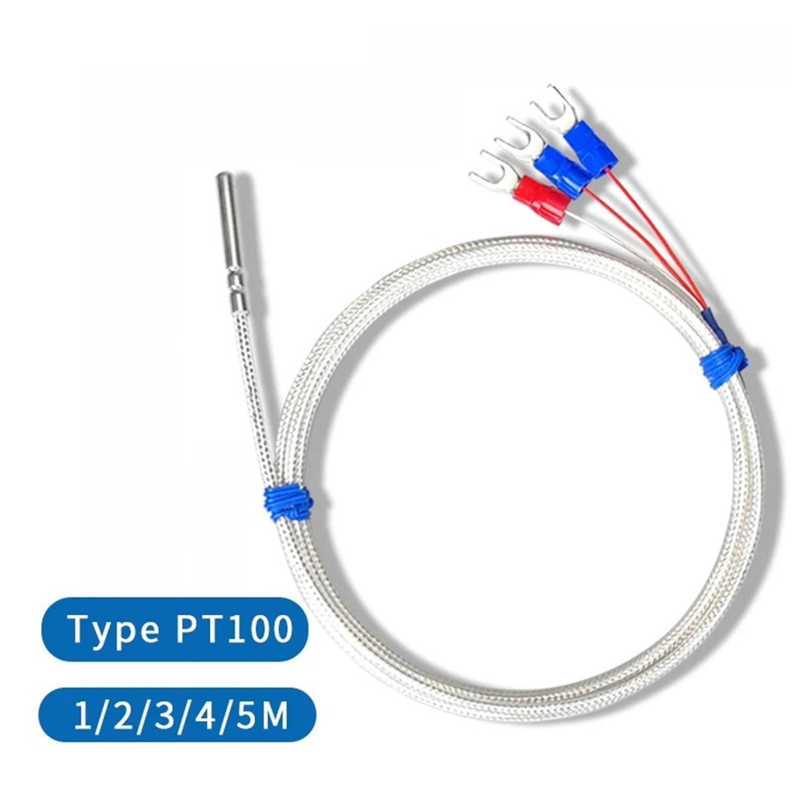 Edelstahl-PT100-Temperatursensor-Thermoelement mit 0,5/1/2/3/4/5 m Kabel zur Erfassung hoher Temperaturen, wasserdicht(PT100 Type 5M)