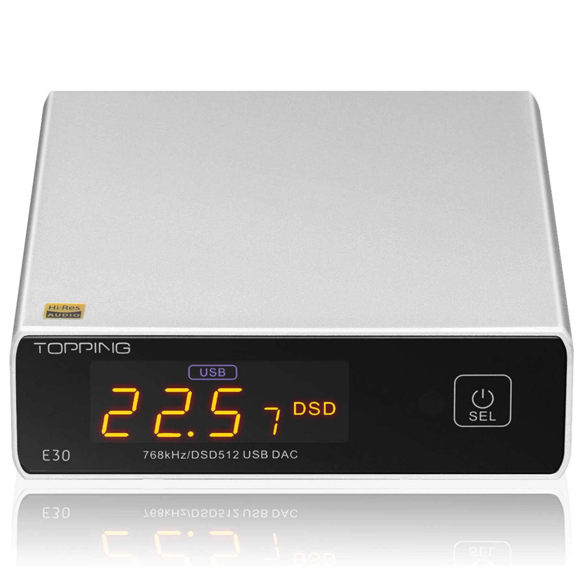 Topping E30 Mini Stereo DAC HIFI AK4493 Coassiale Fibra Ottica USB Input Converter 32 Bit/768 kHz DSD512 Decoder per Home Theater Gioco Musica Argento