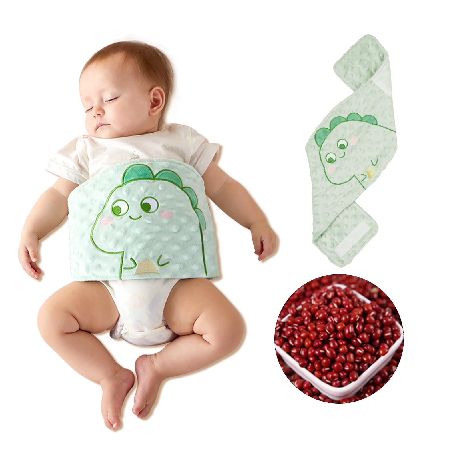 Reidio Baby Heating Pad Belly Band Natural Red Bean Heated Tummy Wrap Soft Minky Dot Swaddling Belt Baby Colic & Gas & Upset Stomach Relief (Green)