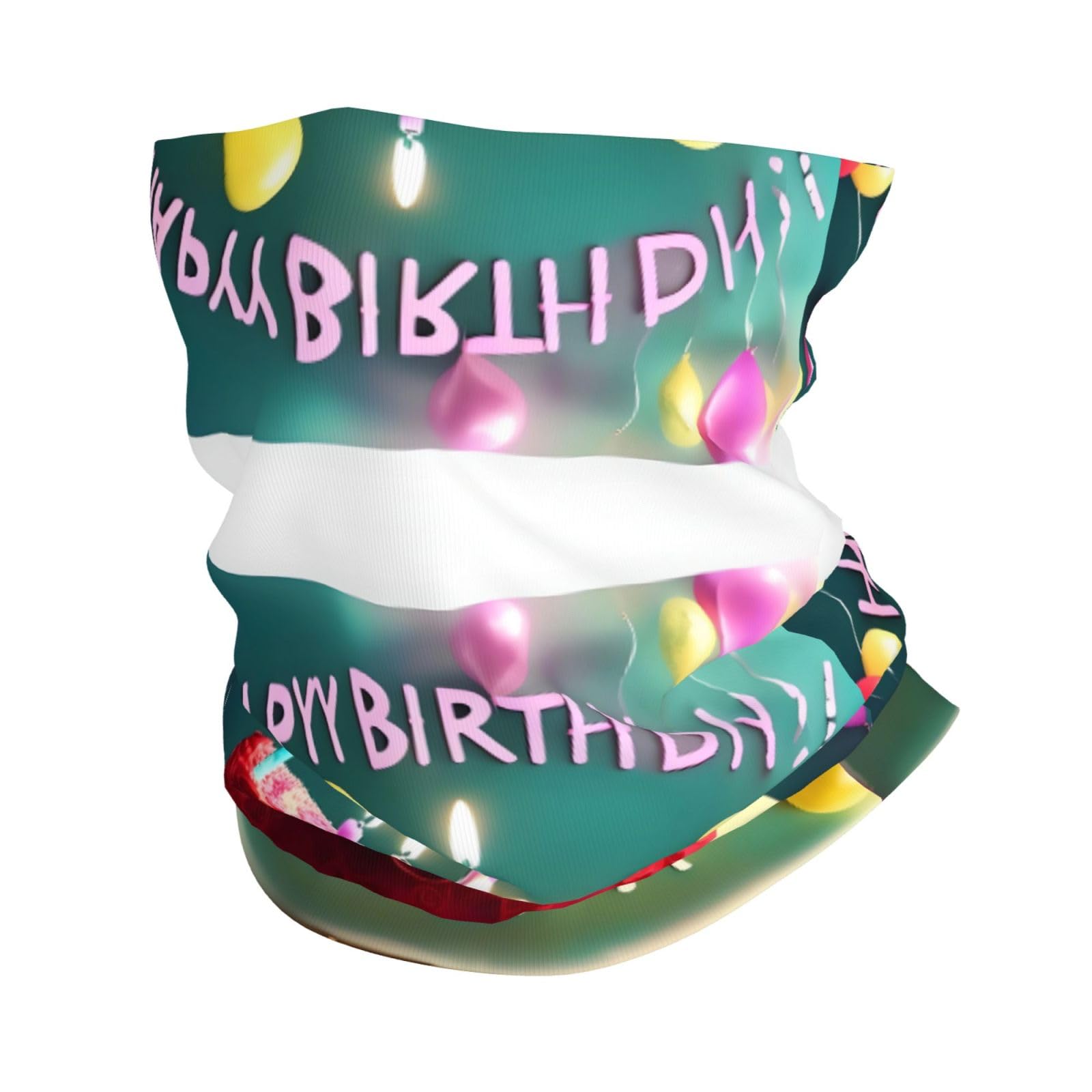 Poezjzw Unisex White Happy Birthday Beautiful Pattern Bandana Balaclava Half Face Mask Shield Head Hair Scarf Neck Gaiter Hat