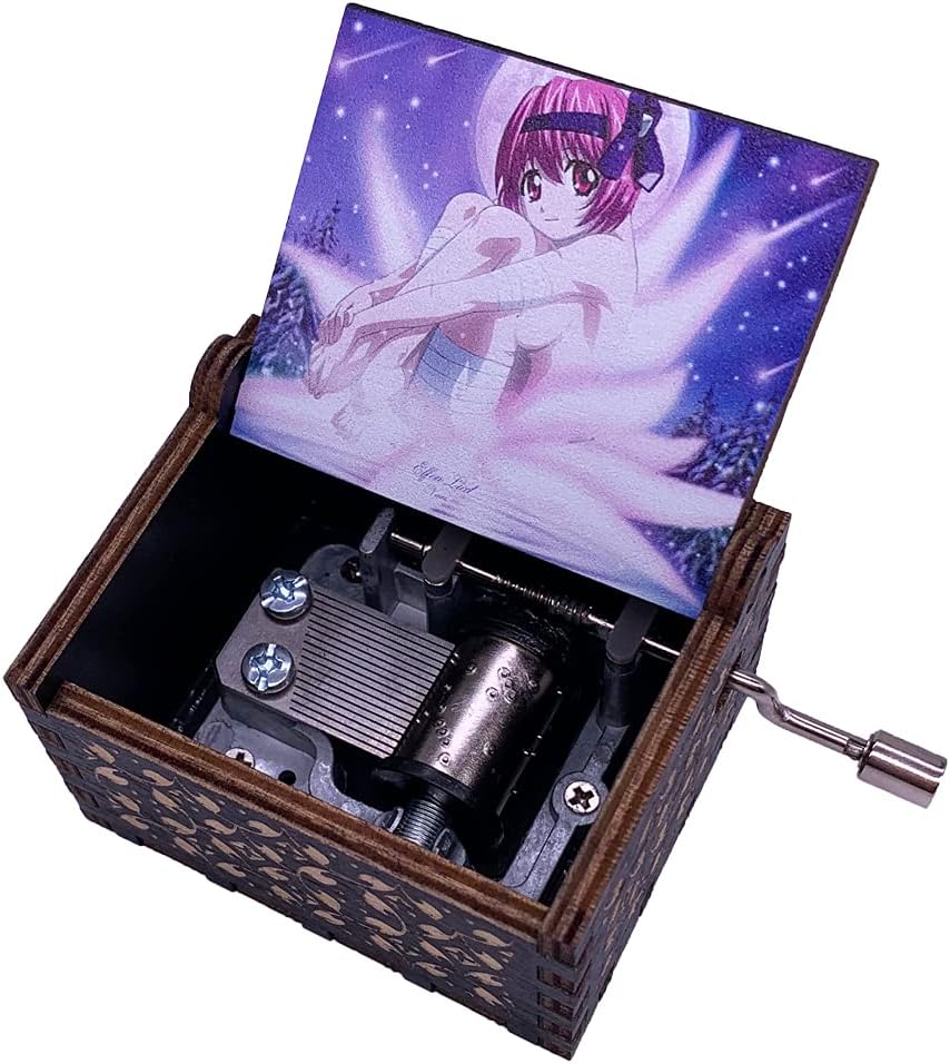 Youtang Elfen Lied Music Box Engraved Wood Mini Hand Crank Printed Image Musical Box for Christmas,Birthday Gift,Image 4