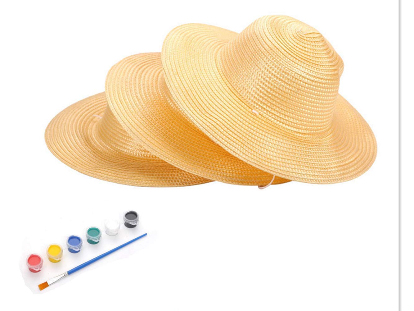 Cumuiu3 Pcs DIY Straw Hat Kids Handmade Hat Cap Beach Sun Hat Art Painting Hat with Paints & Brush1