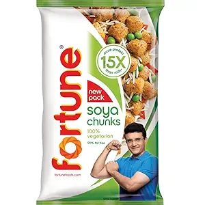 Fortune Soya Chunks, 15x more protein than milk, 1kg (Item weight may vary)