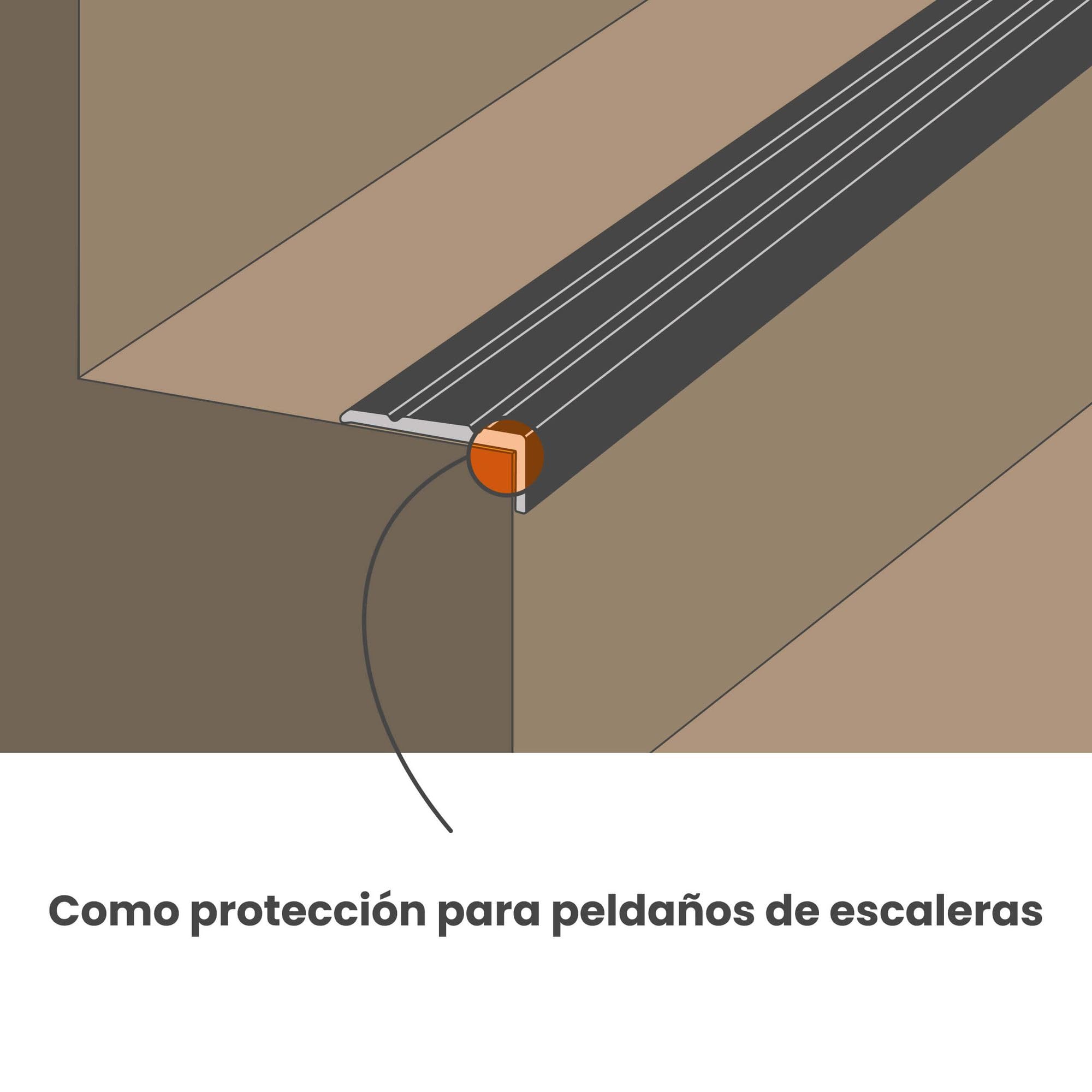 Perfil autoadhesivo para cantonera de escalera de 135 cm x 25 mm x 10 mm de aluminio, perfil de suelo para ángulo de escalera champán