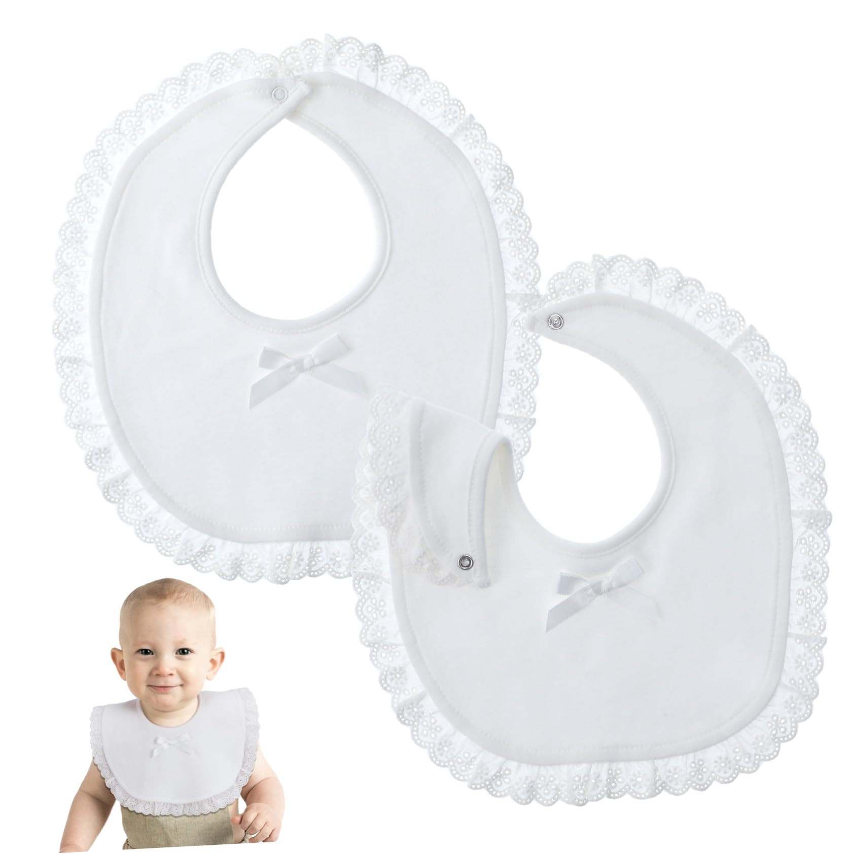 SUPVOX Princess Lace Baby Bib 2-Pack Lightweight Cotton Infant Drool Bibs Newborn Saliva Towels for Feeding and Teething Care