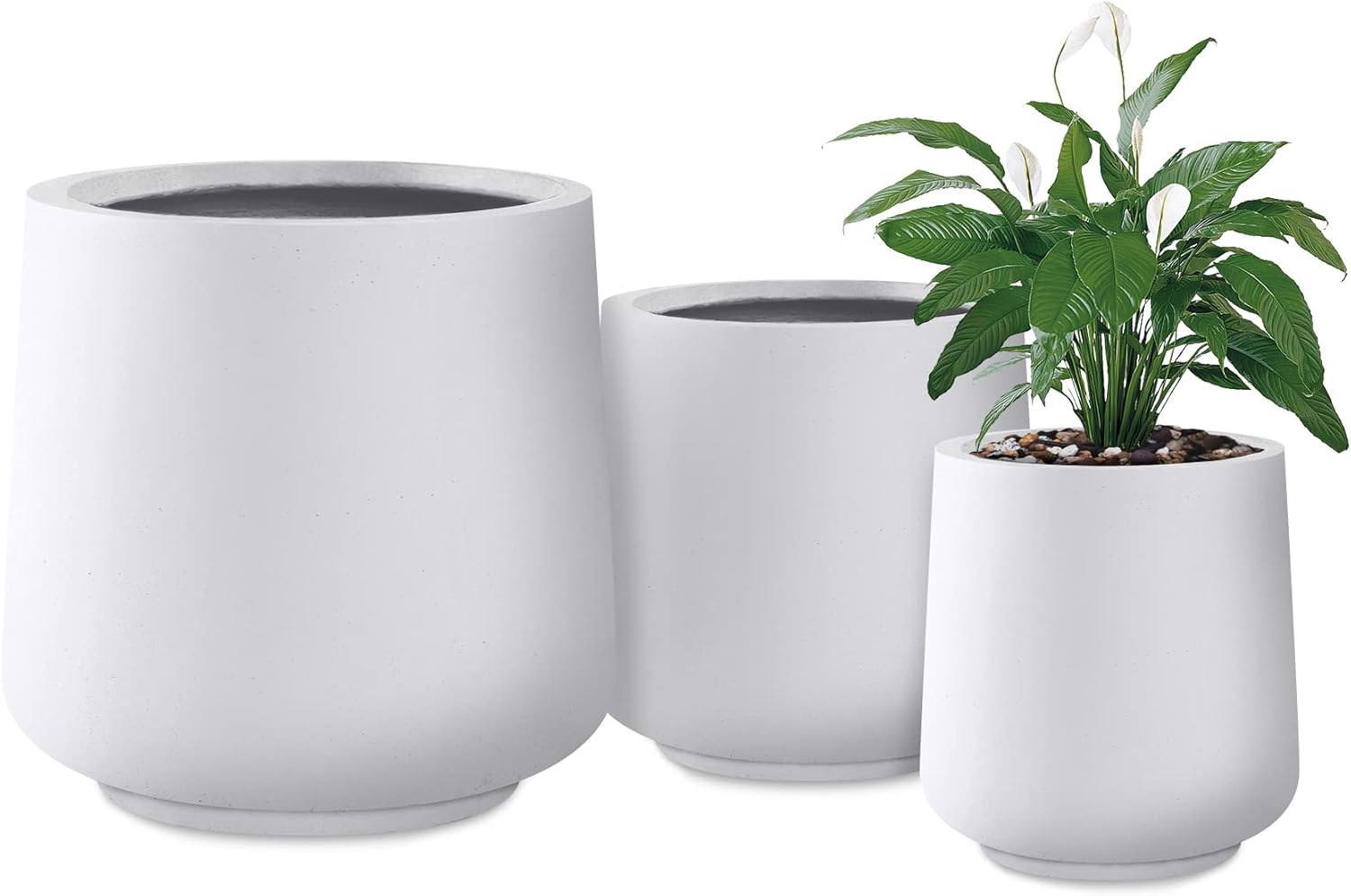 Kante 15.3"+11.6"+8.2" Dia Round Concrete Planter,Large Planter Pots Containers with Drainage Holes for Patio, Balcony, Backyard, Living Room Pure White 15.3"+11.6"+8.2" D