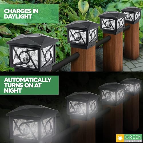 Miniatura 2 de GreenLighting Luces geométricas circulares para cubierta de poste de 4 x 4, tapas de poste solares para exteriores, impermeables, luces solares para