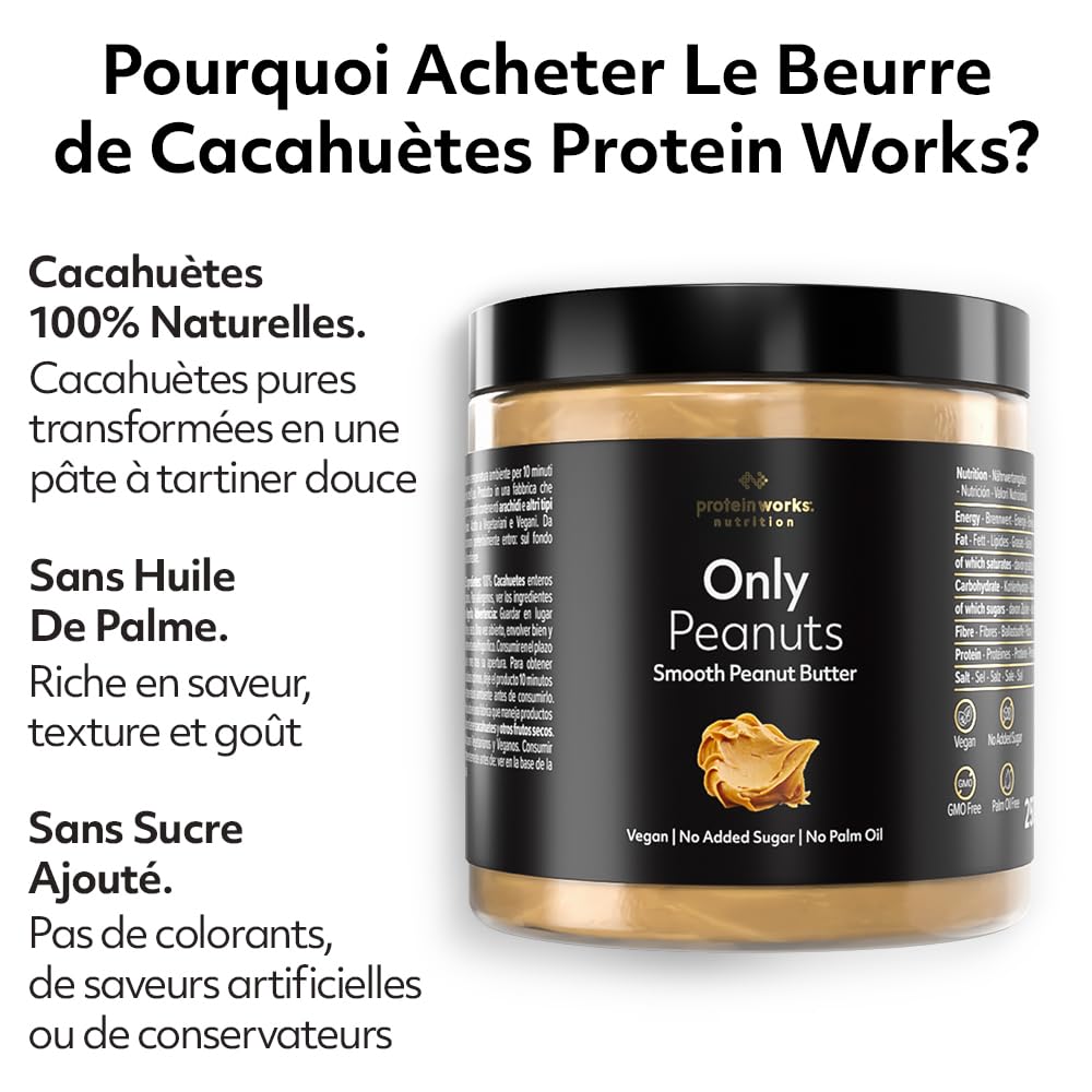 THE PROTEIN WORKS Beurre de Cacahuètes 100% Naturel sans Sucre Ajouté Lisse 250 g FODPEASM250G
