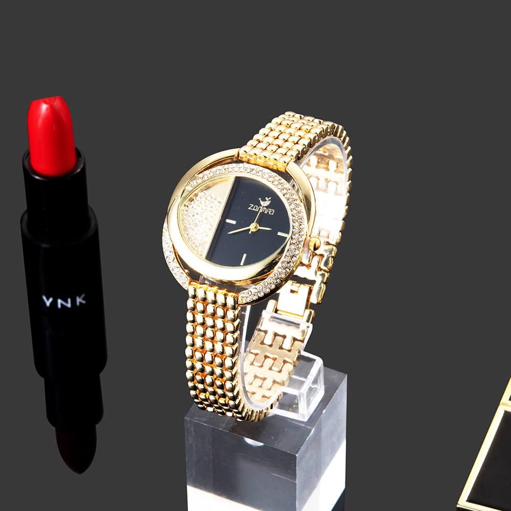 YUYTE Orologio da Polso da Donna, Set di Gioielli con Bracciale, Set di Gioielli da Donna, Collana con Cinturino, Oro Rosa e Oro per Donna, Orologio al Quarzo con Strass Ragazza per Set Gioielli