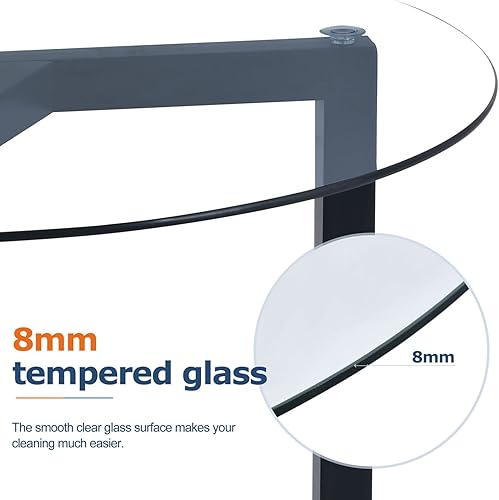 Miniatura 3 de Mesa de centro redonda de cristal de 3543 pulgadas mesa de cóctel con parte superior de vidrio templado y base de madera resistente mesa central