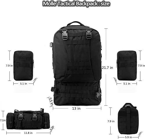 Miniatura 2 de Mochila táctica militar  Mochila militar Paquete de asalto, bolsa MOLLE, para senderismo al aire libre, Nnegro, Mochilas de mochila